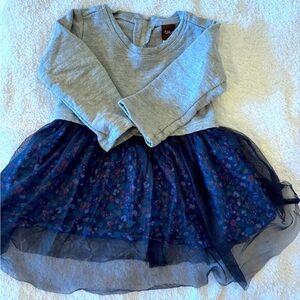 Tea Collection Gray and Blue Long Sleeve Tulle  Dress
